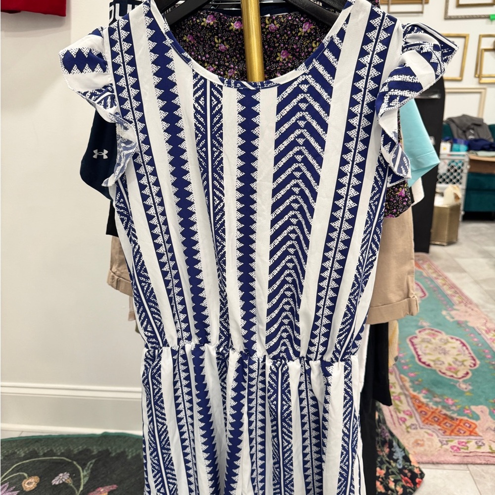 Blue and White Patterned Romper